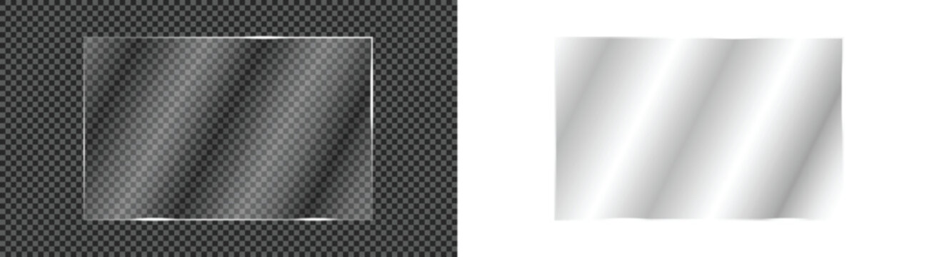 Rectangular glare glass plate with metallic gradient texture on white background