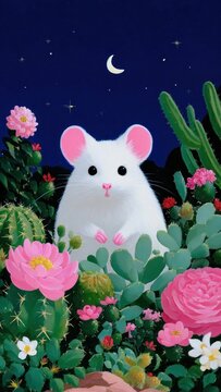 Whimsical mouse amidst vibrant cacti mobile wallpaper
