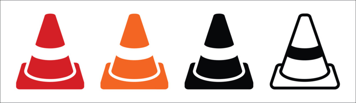 Traffic cone icon set, road safety symbols and construction zone warning signs for hazard caution, roadwork barriers and traffic control