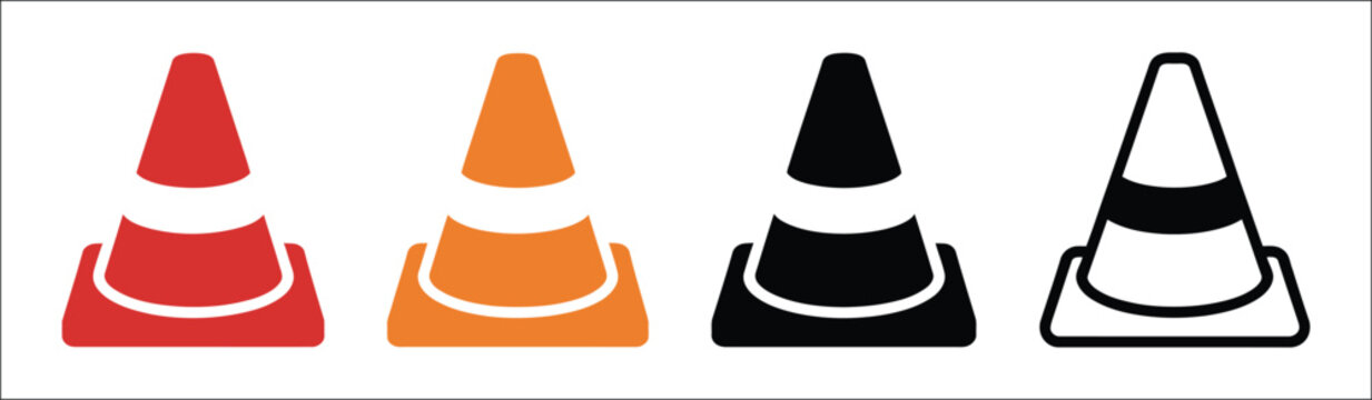 Traffic cone icon set, road safety symbols and construction zone warning signs for hazard caution, roadwork barriers and traffic control