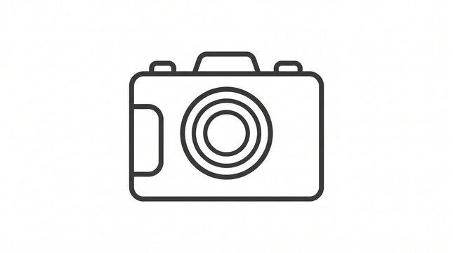 Minimalist black outline camera icon isolated on white background