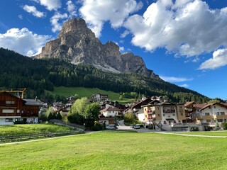 Obraz premium Sassongher Mountain view from Corvara in Alta Badia, Dolomites , Trentino, Alto Adige, Sudtirol, South Tyrol, Italy