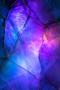 Experimental abstract background with mineral sheets, copper threads and ultraviolet light