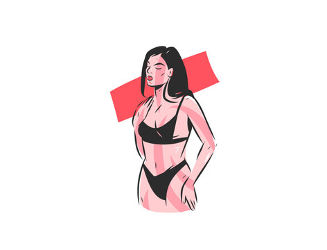 Confident Woman in Black Lingerie, Sensual Female Body Vector Illustration, Self Love, Body Positivity, Feminine Confidence, Emotional Wellbeing and Beauty
