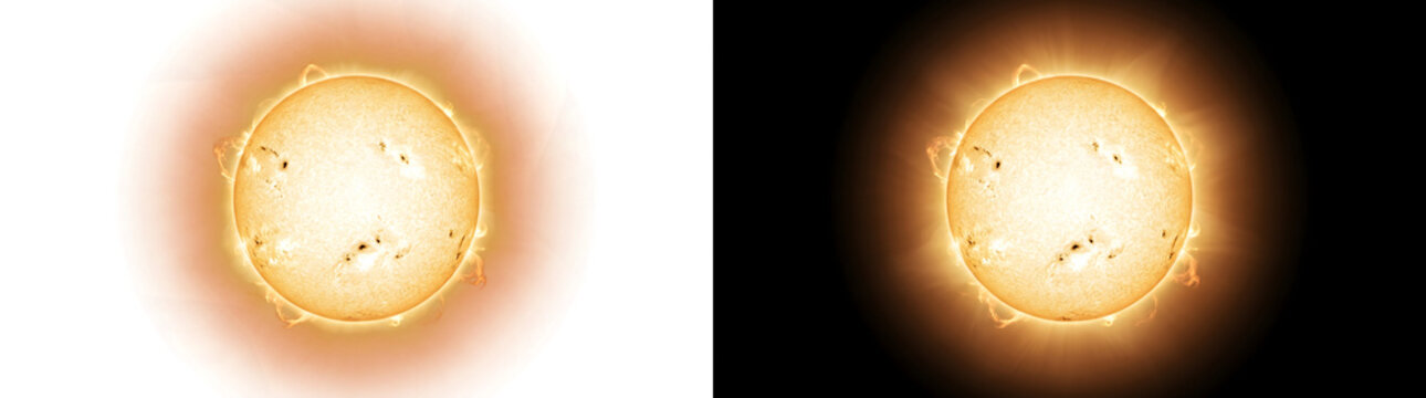 Solar prominence sun sphere with looping flares and detailed sunspot surface perfect for astronomy design projects available in PNG, Transparent and Black Background Versions