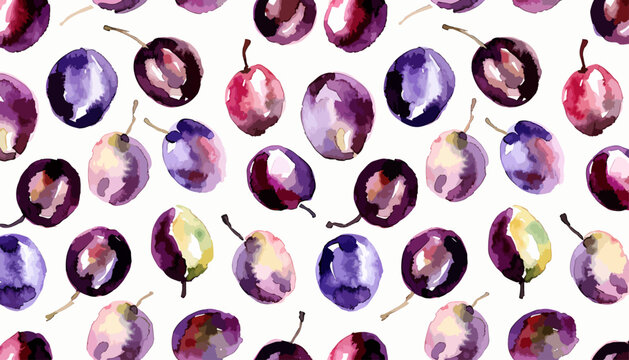 Soft watercolor plum illustration with decorative organic artistic branch elements naturally