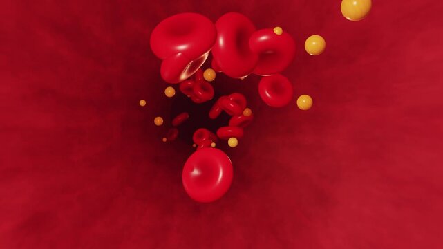Red Blood Cells and Cholesterol Flowing Through Blood Vessel 3D Animation