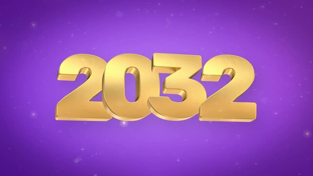 Gold 3d render of the year 2032 with dramatic light and bokeh background