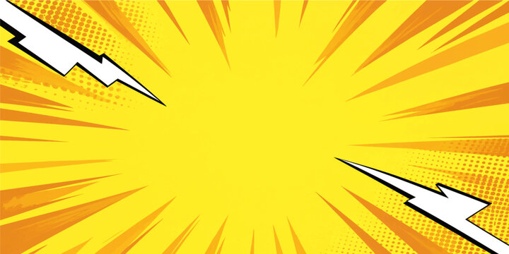 Yellow comic speed line lightning bolt radial sunburst abstract background vector illustration design template