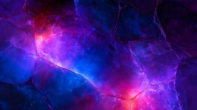 Experimental abstract background with mineral sheets, copper threads and ultraviolet light