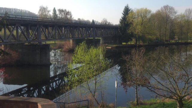 Railway bridge over the Zwickauer Mulde River in Rochlitz, Saxony, Germany