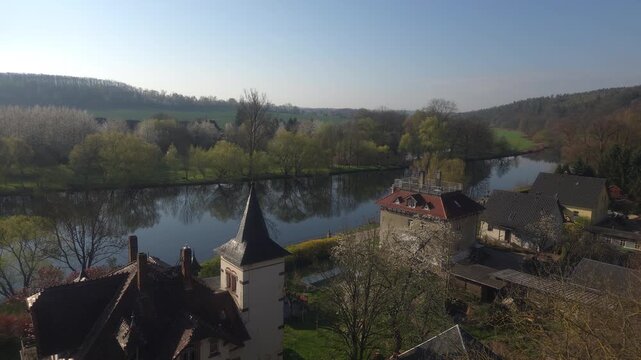 Scenic view of the Zwickauer Mulde River and surrounding landscape in Rochlitz, Saxony, Germany
