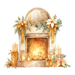 Fototapeta premium Cozy fireplace adorned with candles.