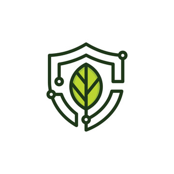 Leaf Shield Circuit Tech &ndash; Modern Technology & Security Logo Illustration Creative Design Template 