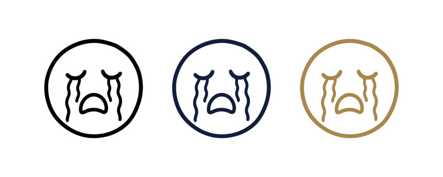 Set of three crying face emoji icons showing sadness and grief.