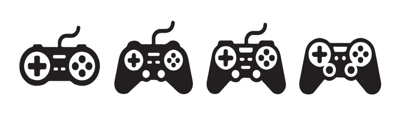 Set of monochromatic game controllers featuring evolution of digital gamepads in simple silhouette design style. © RANA
