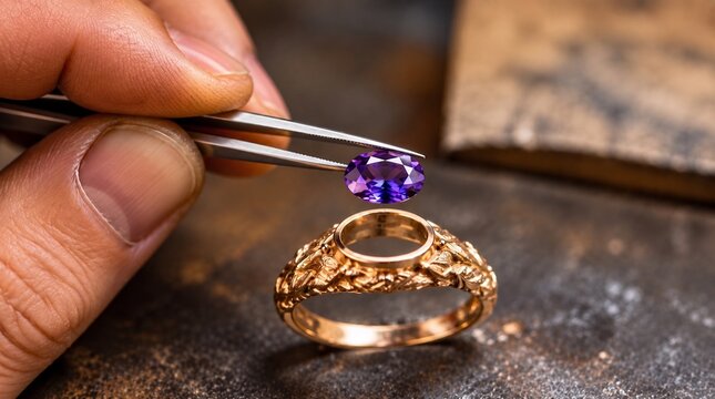 Proceso de montaje de piedra preciosa en taller de joyer&iacute;a