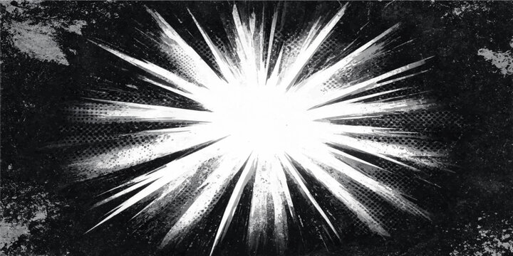 Black white grunge comic explosion flash radial abstract background vector illustration design template graphic element