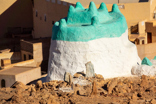 Close view of a green-and-white koubba dome, North Africa, Ghardaia, Algeria