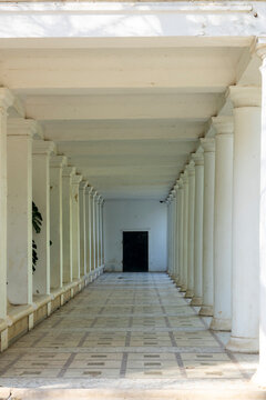 Colonnade corridor at Jardin d'Essai in the Hamma area, North Africa, Algiers, Algeria