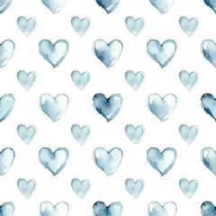 Watercolor blue hearts seamless pattern, hand painted heart background, soft indigo romantic texture for wedding stationery © Abstract Studio 