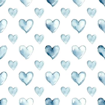 Watercolor blue hearts seamless pattern, hand painted heart background, soft indigo romantic texture for wedding stationery