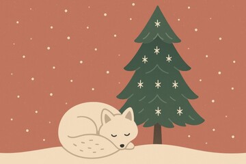 Fototapeta premium Cozy fox winter scene wallpaper.