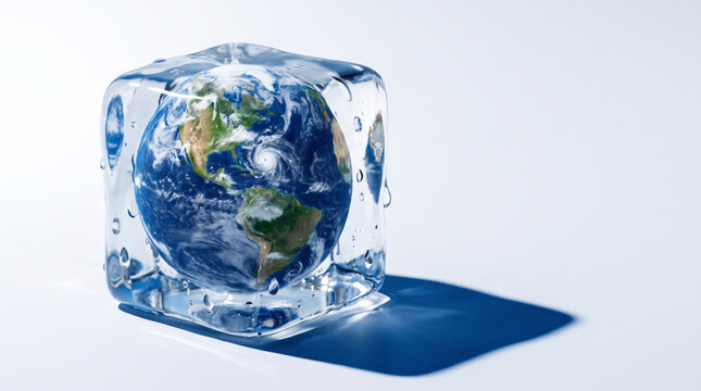 Melting ice globe showing climate change and environmental danger. Global warming climate change crisis. earth planet disaster impact issue, heat iceberg melt liquid