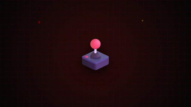 Retro arcade joystick control on dark grid background with subtle pixelated elements, evoking nostalgia for classic video games and digital entertainment