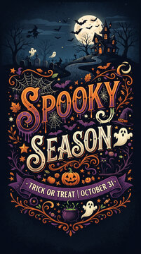 Halloween themed typography lettering with decorative elements, Halloween Party