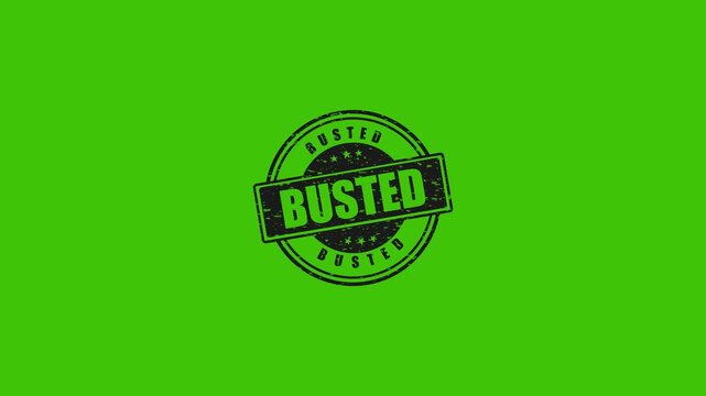 Busted rubber stamp grunge effect animation isolated on a solid green screen chroma key background