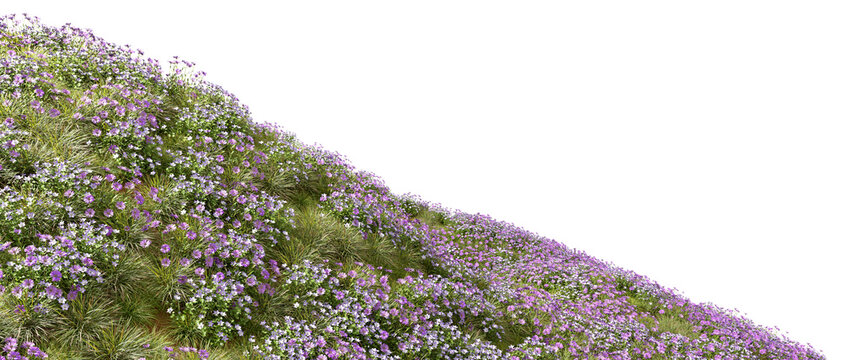 Blooms flowery hills slope landscape cut out on transparent backgrounds 3d rendering png