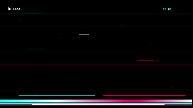 Chromatic VHS defects and color glitch artifacts for broadcast video overlay, Video cassette recorder VCR Play Animation with old tape cassettes static noise