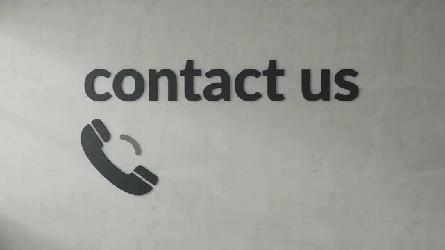 "contact us" text with phone email and location pin icons on a grey concrete wall