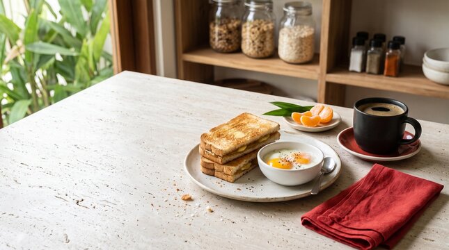 Kaya toast and eggs arranged for shared breakfast