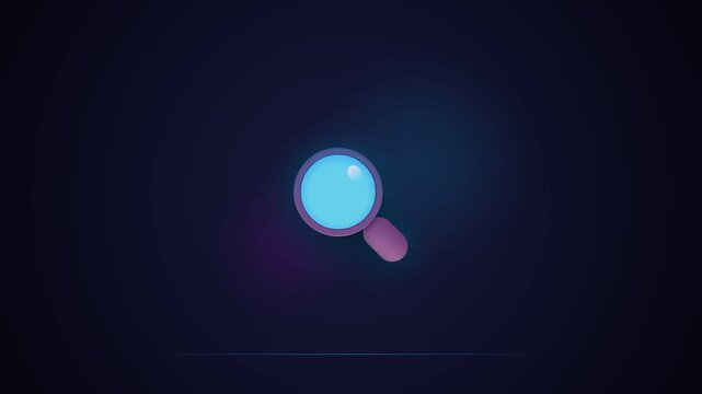 3D Magnifying Glass Search Icon. An animation of a three-dimensional magnifying glass hovering above, designed for search functions.