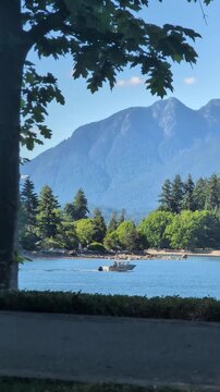 Coal Harbour View with Boat, Plane and Blue Skies