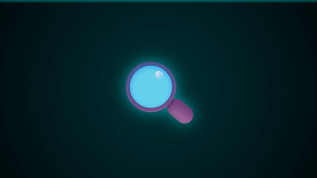3D Magnifying Glass Search Icon. An animation of a three-dimensional magnifying glass hovering above, designed for search functions.
