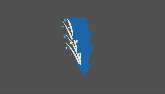 Blue lightning bolt arrow logo icon representing fast energy, power, electricity, or digital speed on a grey background.