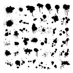Fototapeta premium Collection of black ink splatter and drop shapes on white background