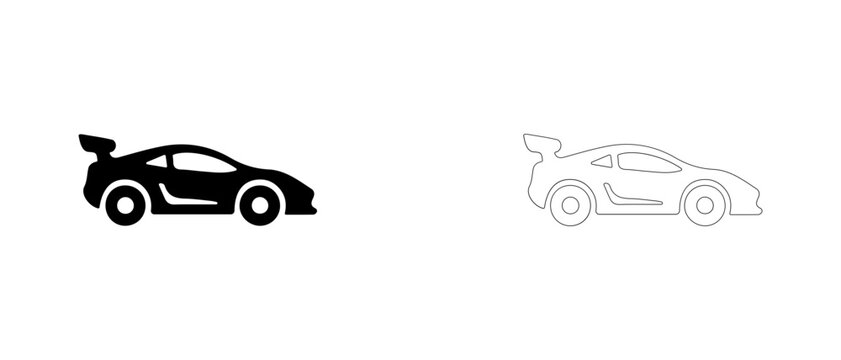 Racing sports car vector icon filled and outline, auto racing simulator and vehicle game symbol.