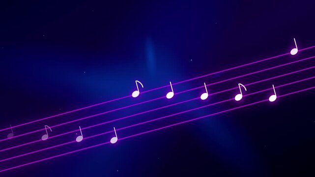 Glowing musical notes animation on staff lines