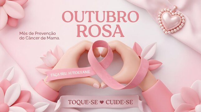 Outubro Rosa Pink Ribbon Breast Cancer Awareness Banner