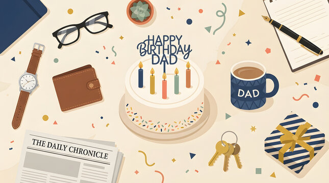 Father birthday desk illustration