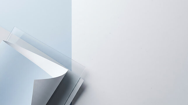 Minimalist white paper corner peeled back on blue background for business presentation