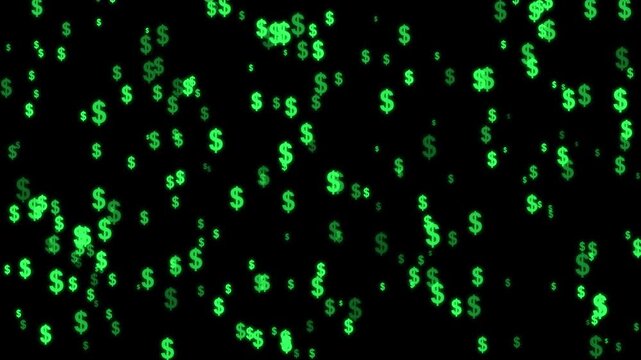 Animated green dollar signs falling on black background