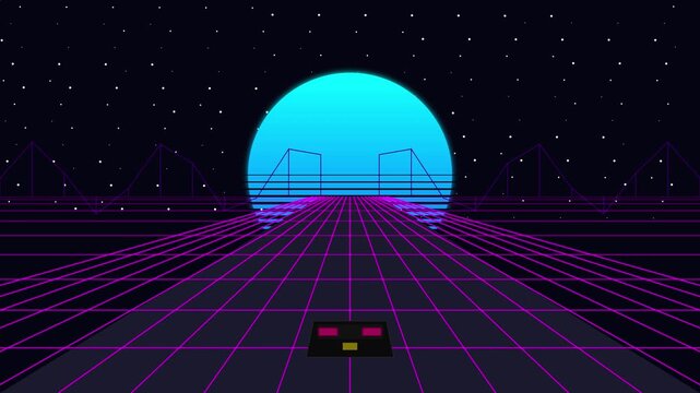 Retro synthwave grid driving animation loop video