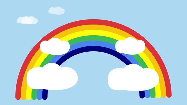 Animated rainbow appearing in blue sky with white clouds