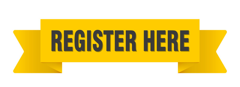 register here yellow ribbon isolated on transparent background. register here ribbon