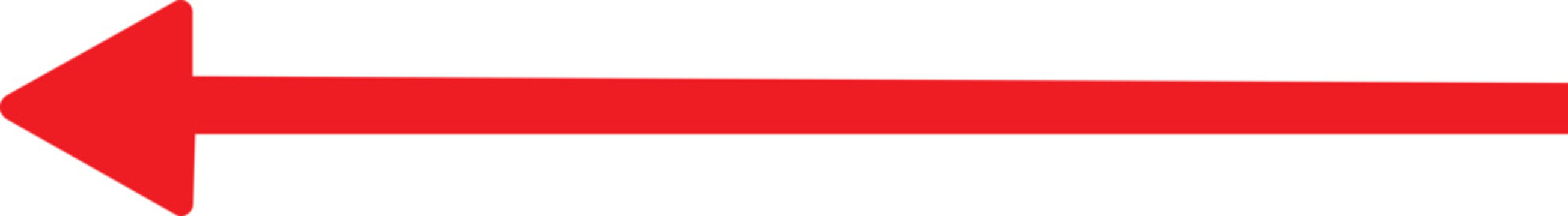 Red arrow pointer pointing left with long thin line tail for digital interfaces and website menus.